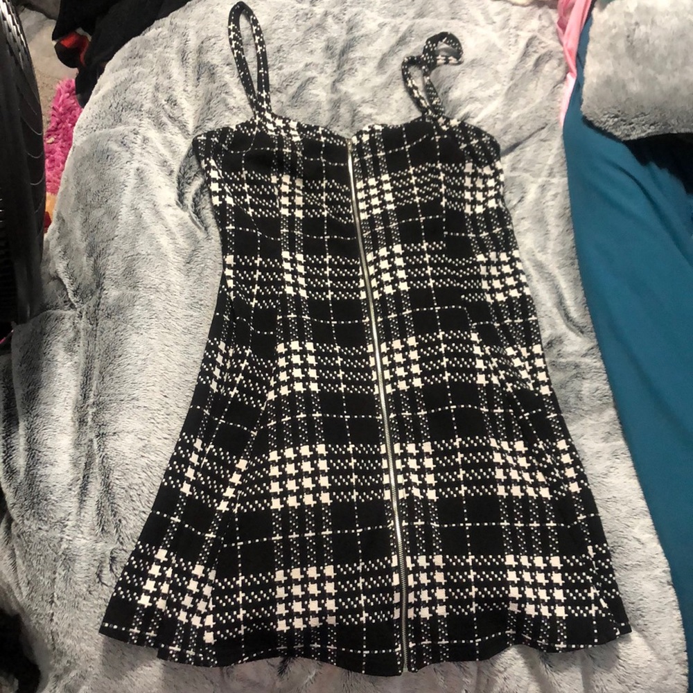 Shein Plus Exposed Zipper Front Plaid Cami Dress
